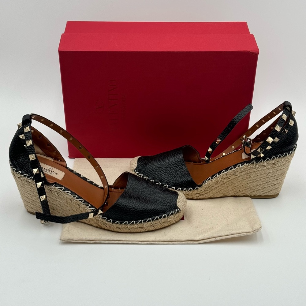 Valentino Black Studded Leather Wedges Size 40 EU (NEW)